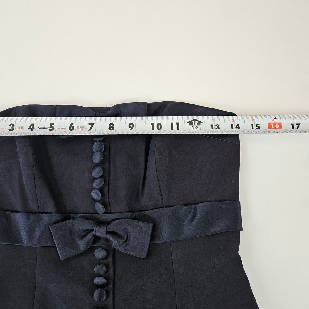 Y2k Silk Drop-Waist Dress Navy Pleated Button & Bow Kathryn Conover - Size 2 - Picture 7 of 9